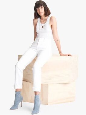 MOTHER The Scrapper Cuff Ankle Fray Jeans Totally Innocent (White) Size 25